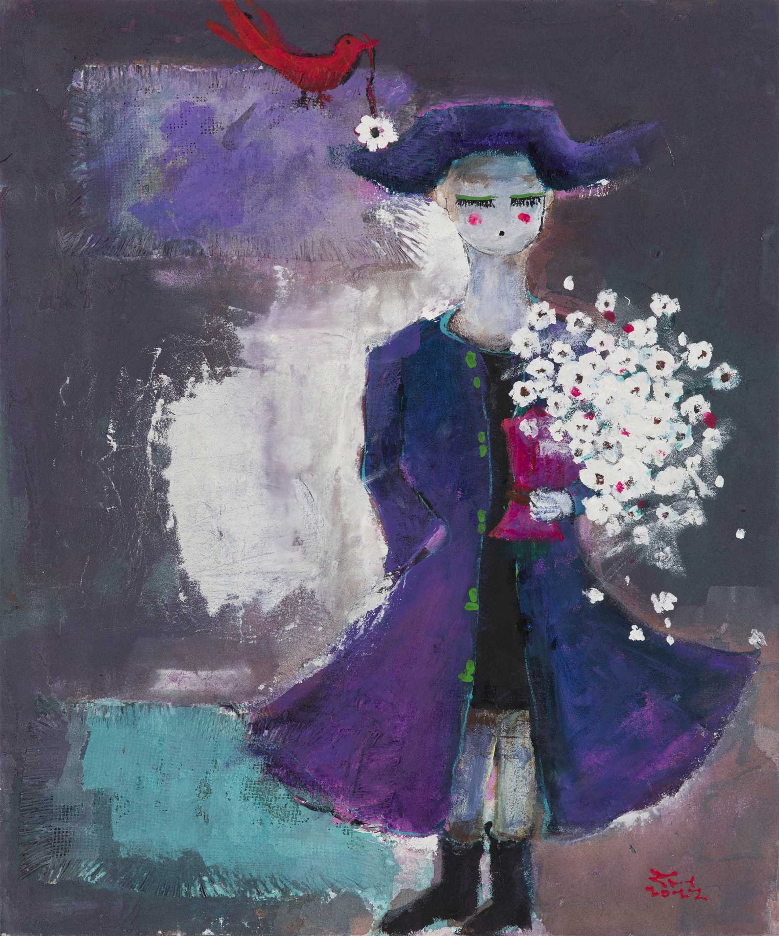 5..새와그여인 72.7+60.6    mixed media  on canvas 2022